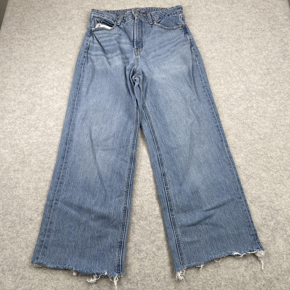 Old Navy Extra High Rise Sky-Hi Wide Leg Jeans Womens 12 30x27 Tall Blue Frayed